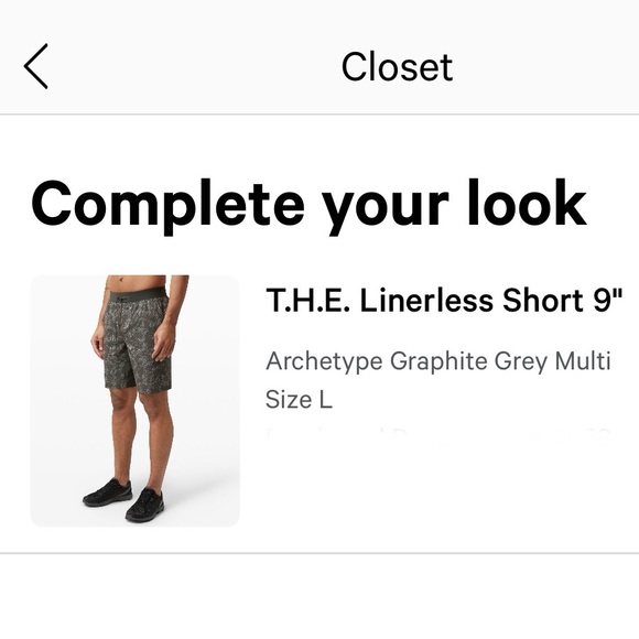 Lululemon T.H.E. Linerless Short - Large, 9” inseam - Archetype Graphite - Picture 2 of 2